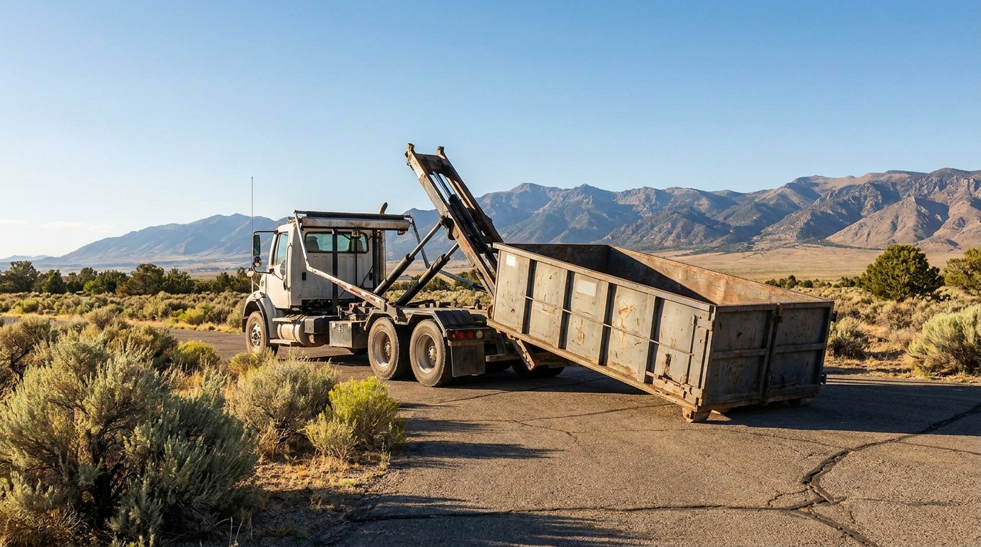 Roll-off truck delivering a dumpster in Hemet