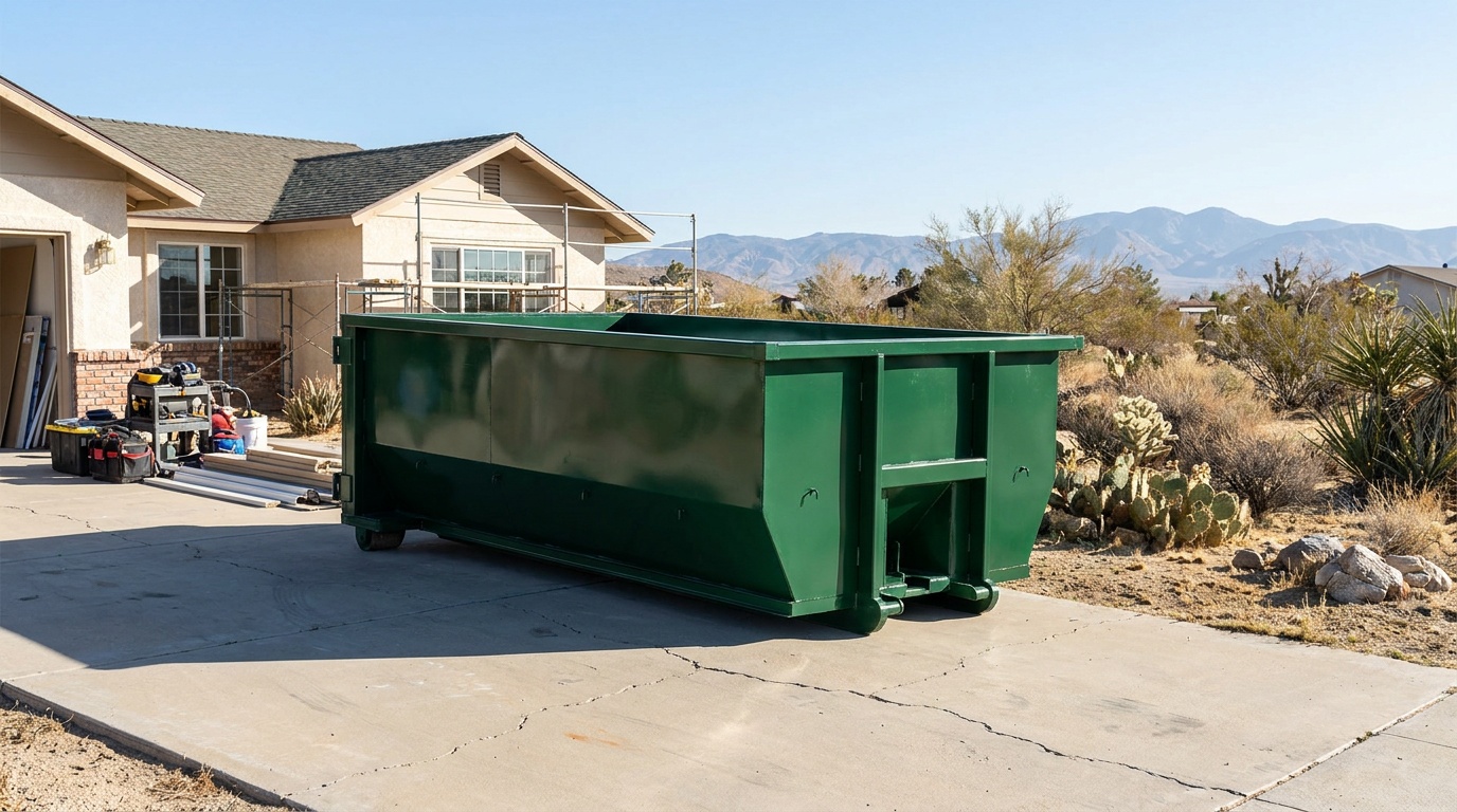 Roll-off dumpster on a driveway in Hemet